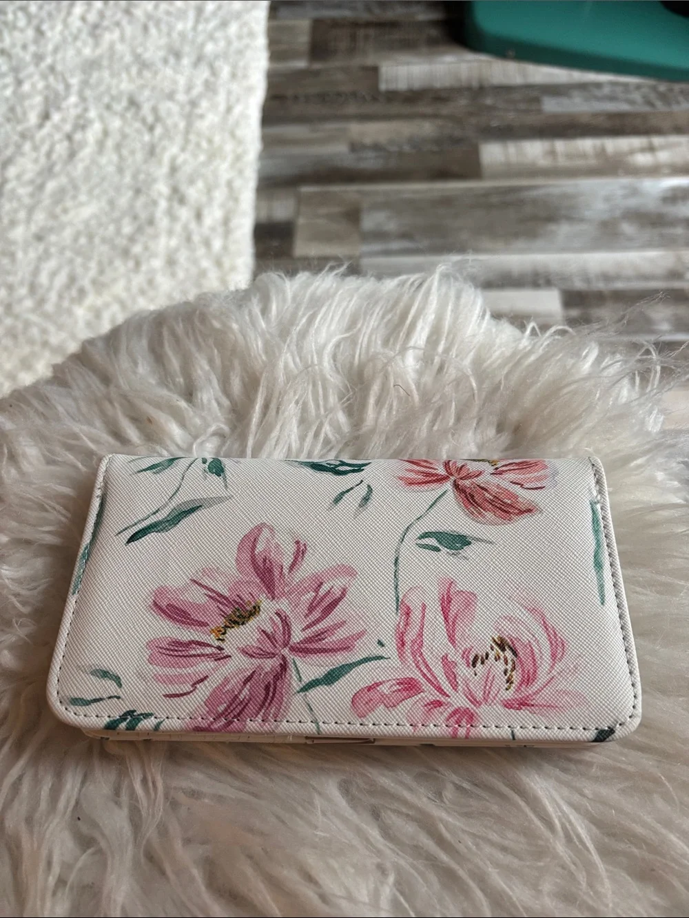 Floral Print Women's Wallet - White with Multi-Color Floral Accents
